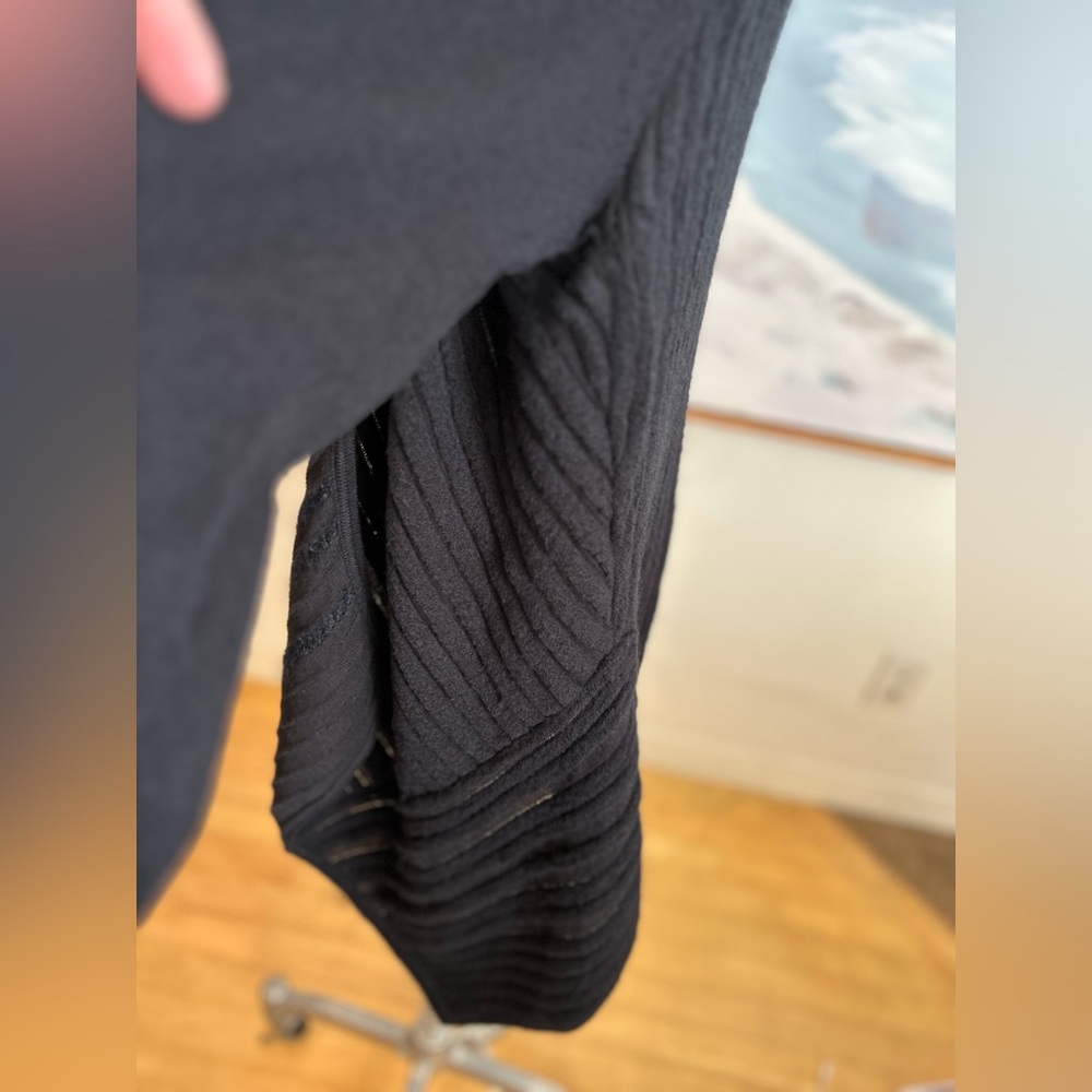 EILEEN FISHER Black Felt Ladder Italian Asymmetrical Hem Wool Cardigan, Sz L - Picture 9 of 14